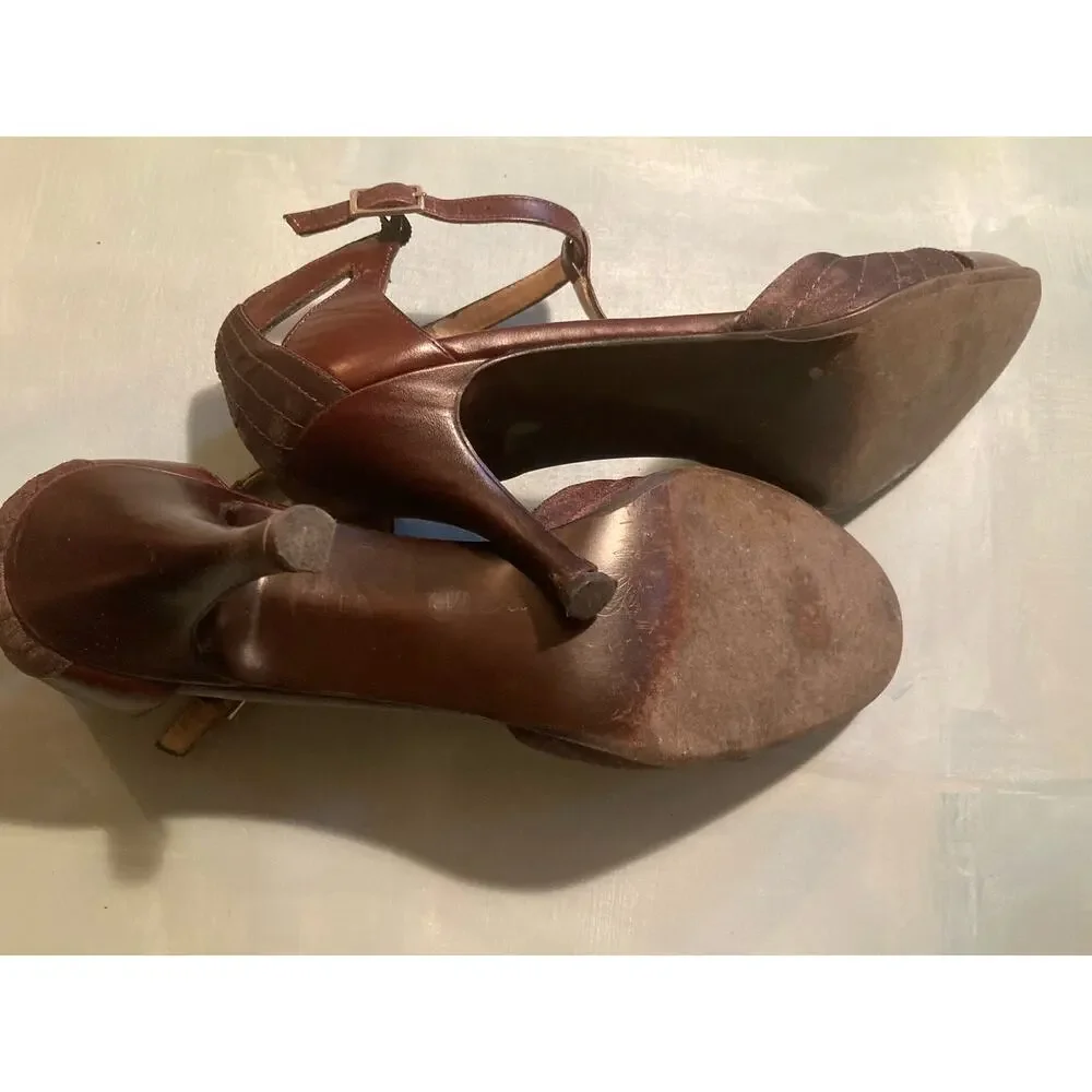 Ted Baker T-Strap Heels Vintage 00s 1940's Vibe ~ Leather & Satin! Sz 40 - Picture 5 of 10